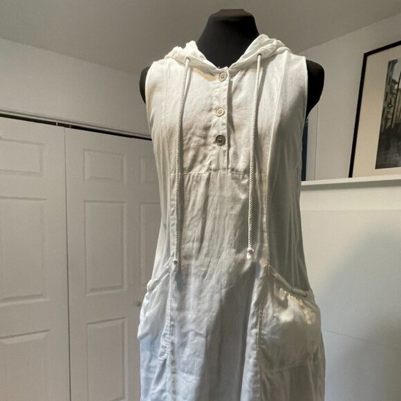 White linen and cotton dress BLU No. 9. Medium size. - Picture 2 of 14